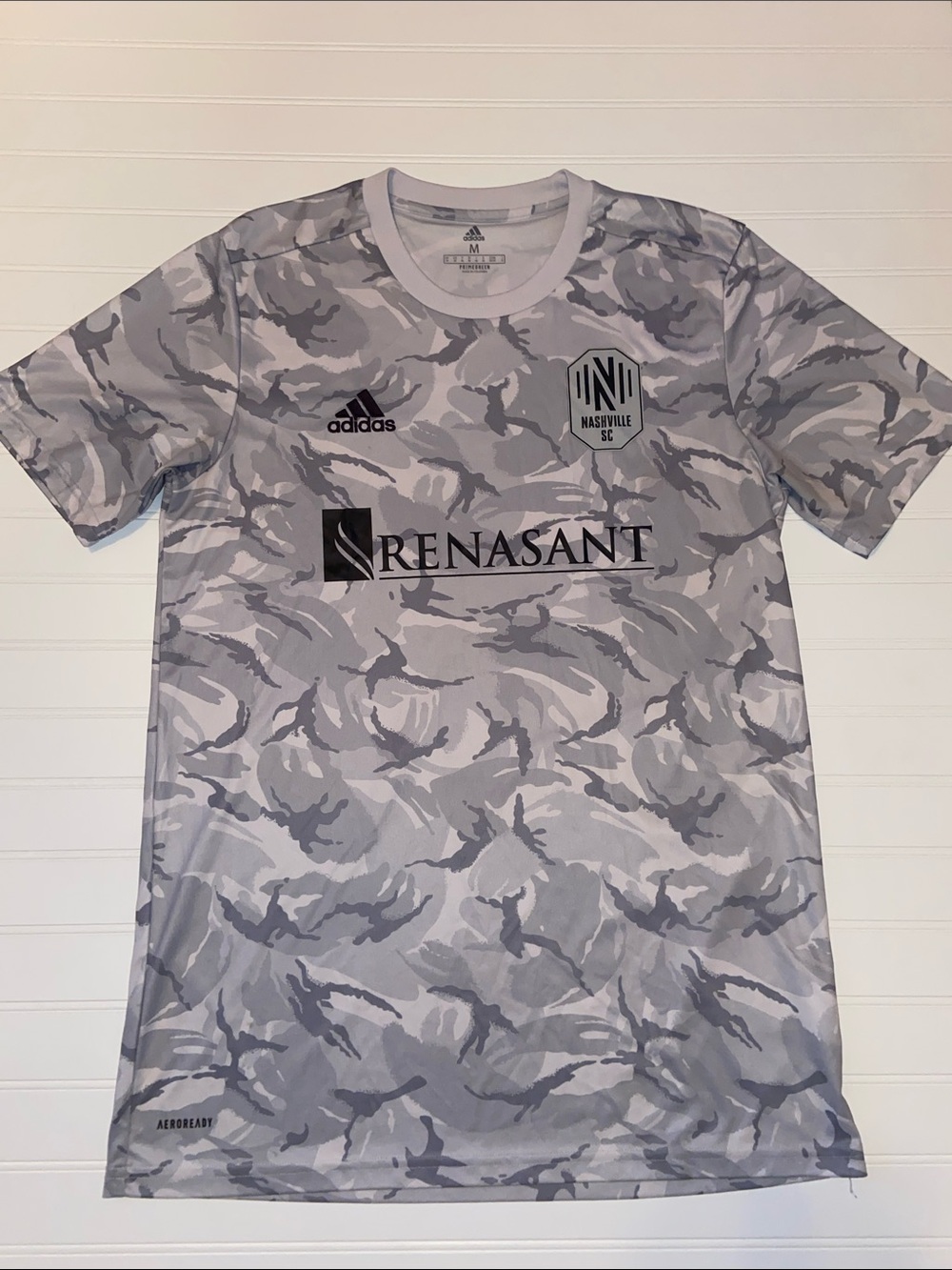 adidas Nashville SC 2022 Camo Pre Match Soccer Jersey Gray White Mens M GQ1043